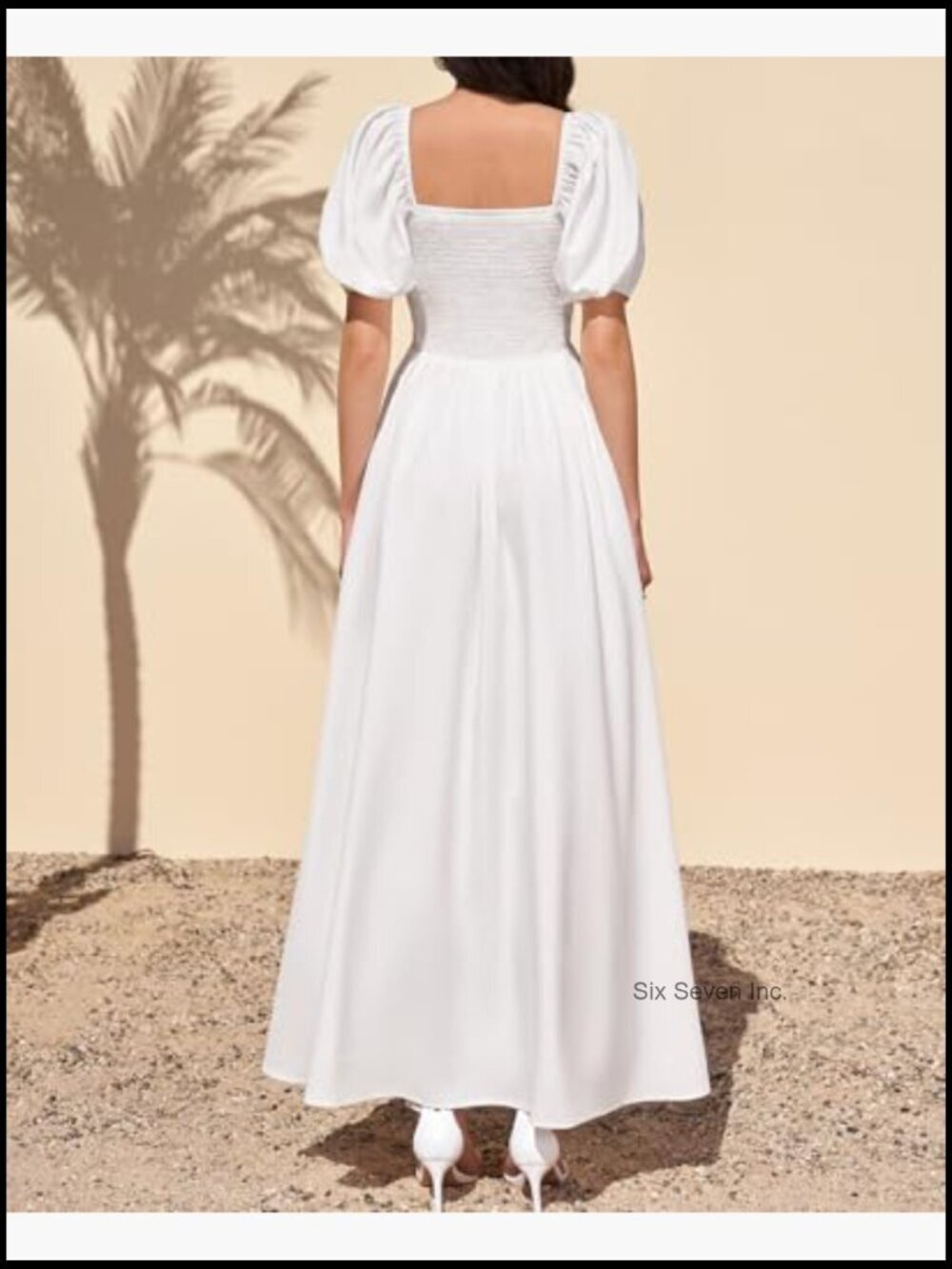 Puff Sleeve Maxi Dress A-Line Square Neck Summer Flowy Beach Sundress - Picture 2 of 6